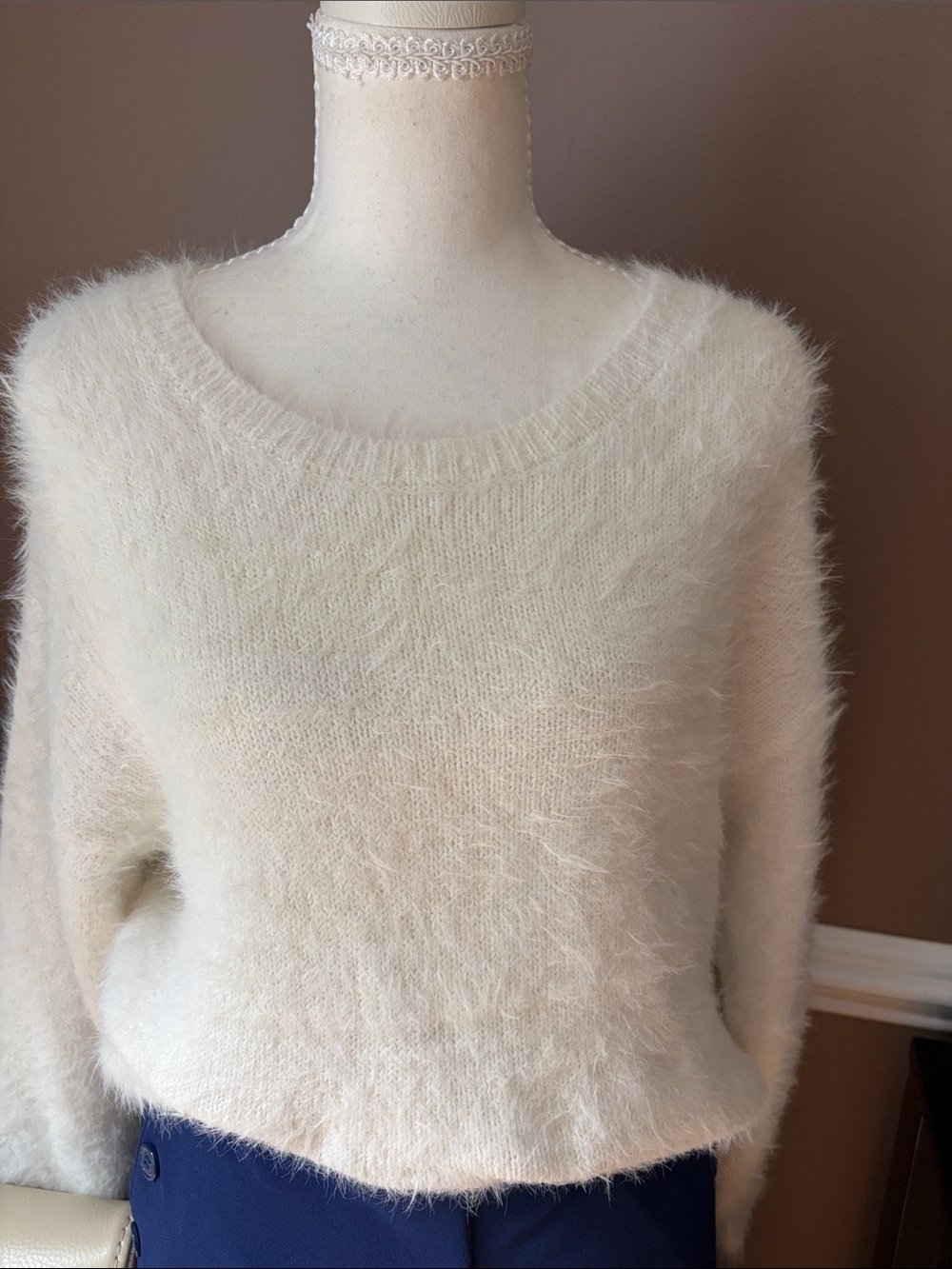 Cozy Women's Cream Fuzzy Crew Sweater
